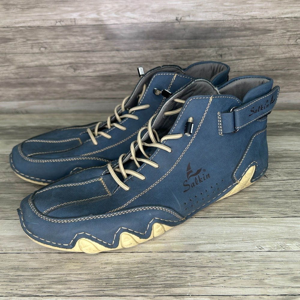 Salkin Boots Blue Suede Leather Size US 11-11.5 Hiking Mens 45